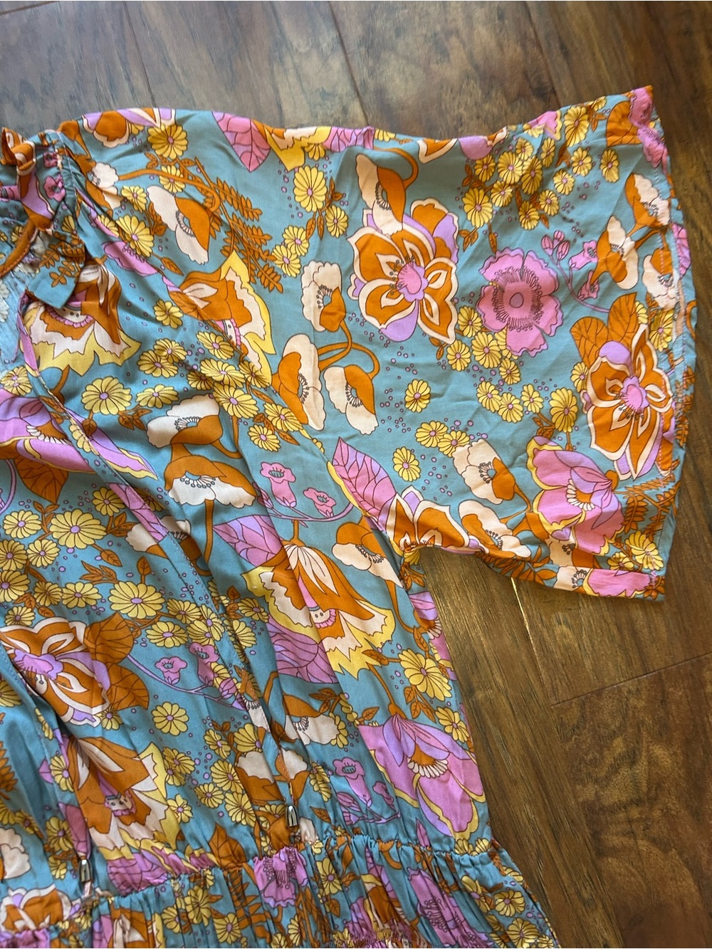 Women's Floral Midi Dress in Blue, Pink & Gold - Picture 2 of 6